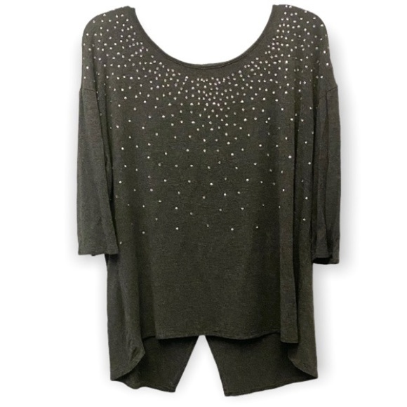 Belldini Loose Fit Gray Bling Rhinestones / Studs Tunic Top Stretchy Size Medium - Picture 1 of 8